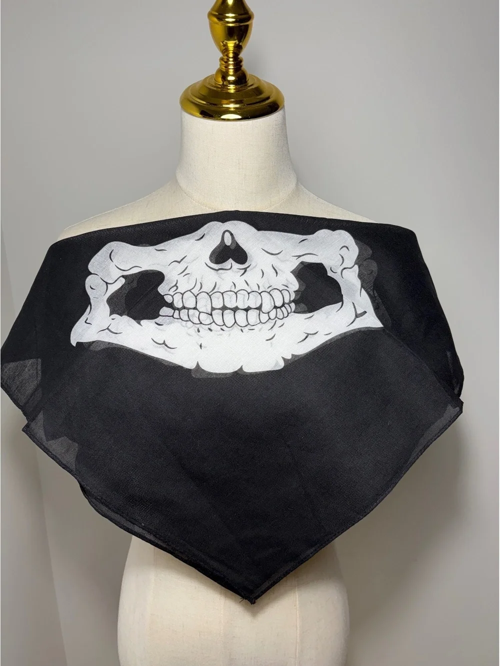 Black Square Scarf with White Skull Design - New Without Tags